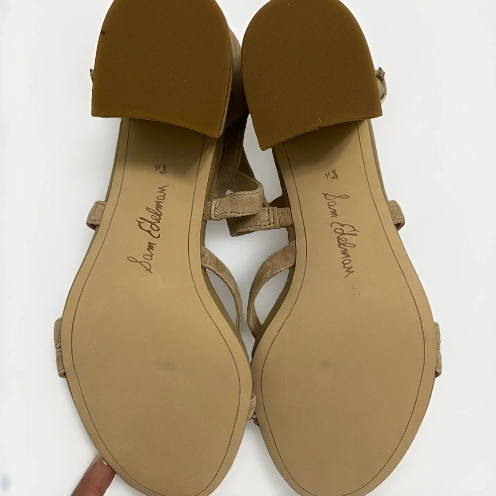 Sam Edelman Stacie Strappy Block Heel Sandals Oatmeal Suede - Size 8.5
